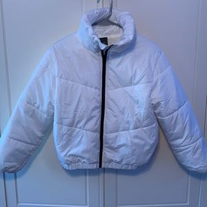White Cropped Puffer Jacket